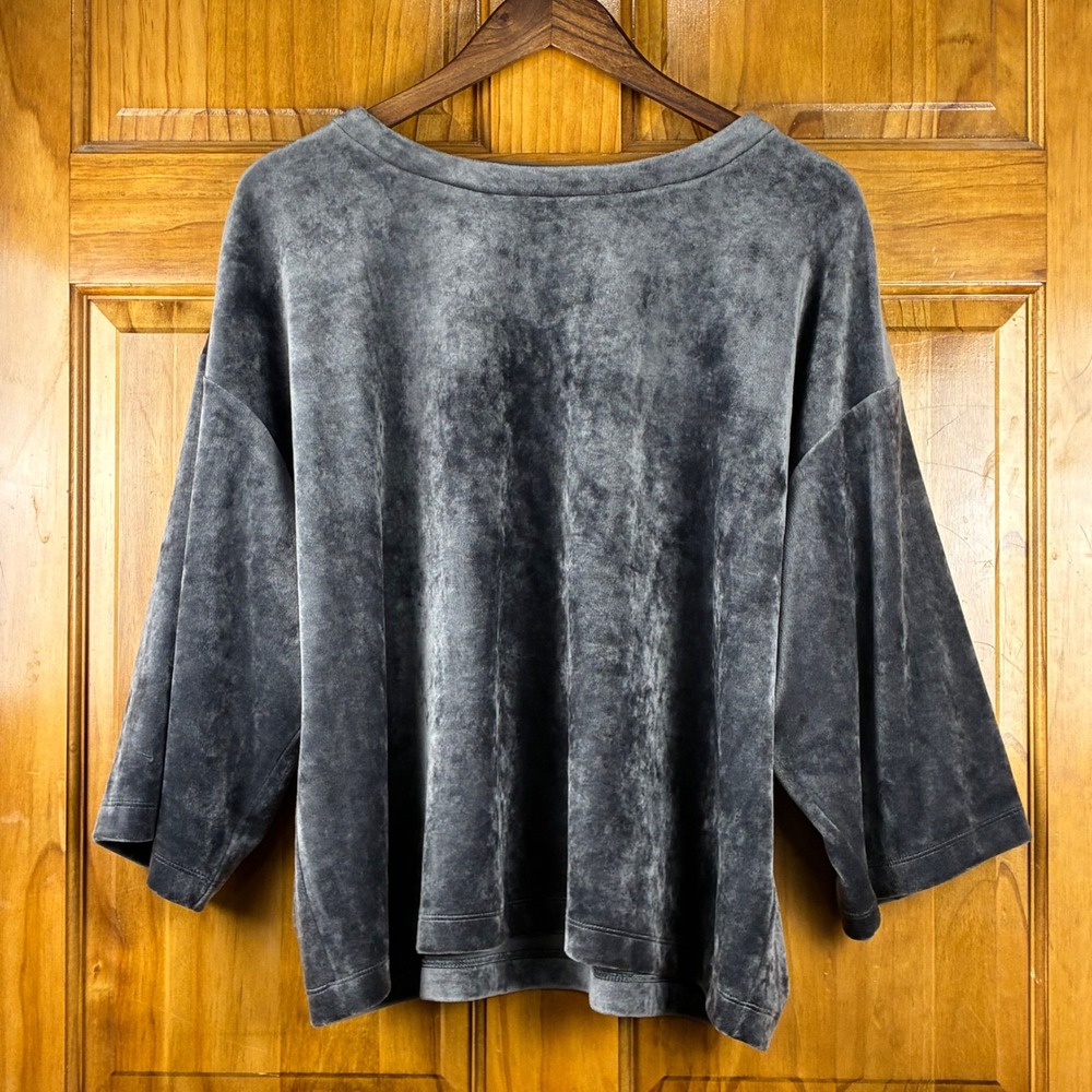 Pure Jill Gray Velour Boxy Top Dolman Sleeve Velvet Blouse Boatneck Size M